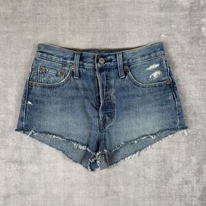 Levi's 501 Shorts Women 25 Blue High Rise Original Cut Off Denim Premium